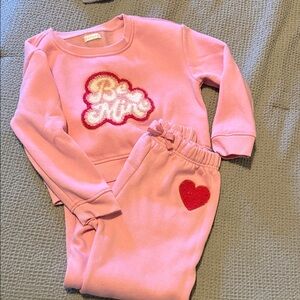 Kids Pink Two-Piece Fleece Pajama Set with Heart